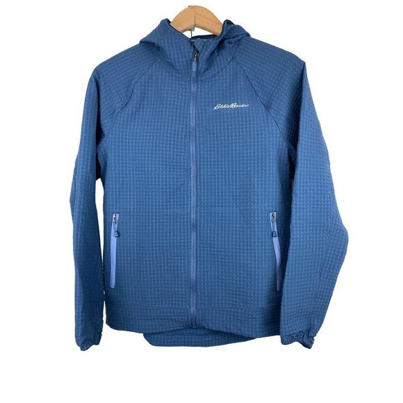Eddie Bauer Women's M Blue Textured Full Zip Hooded Windbreaker Jacket - Picture 1 of 6